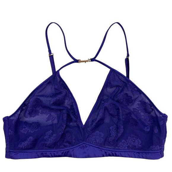 Savage X Fenty Strap Up Lace Bralette Bra 2X Taboo Blue Logo Sexy Romantic - Picture 11 of 11